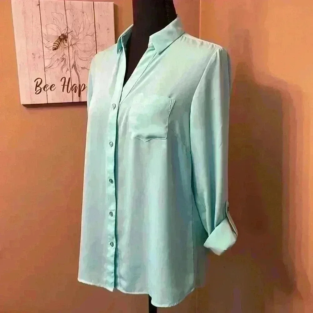 The Limited Teal long roll sleeve blouse